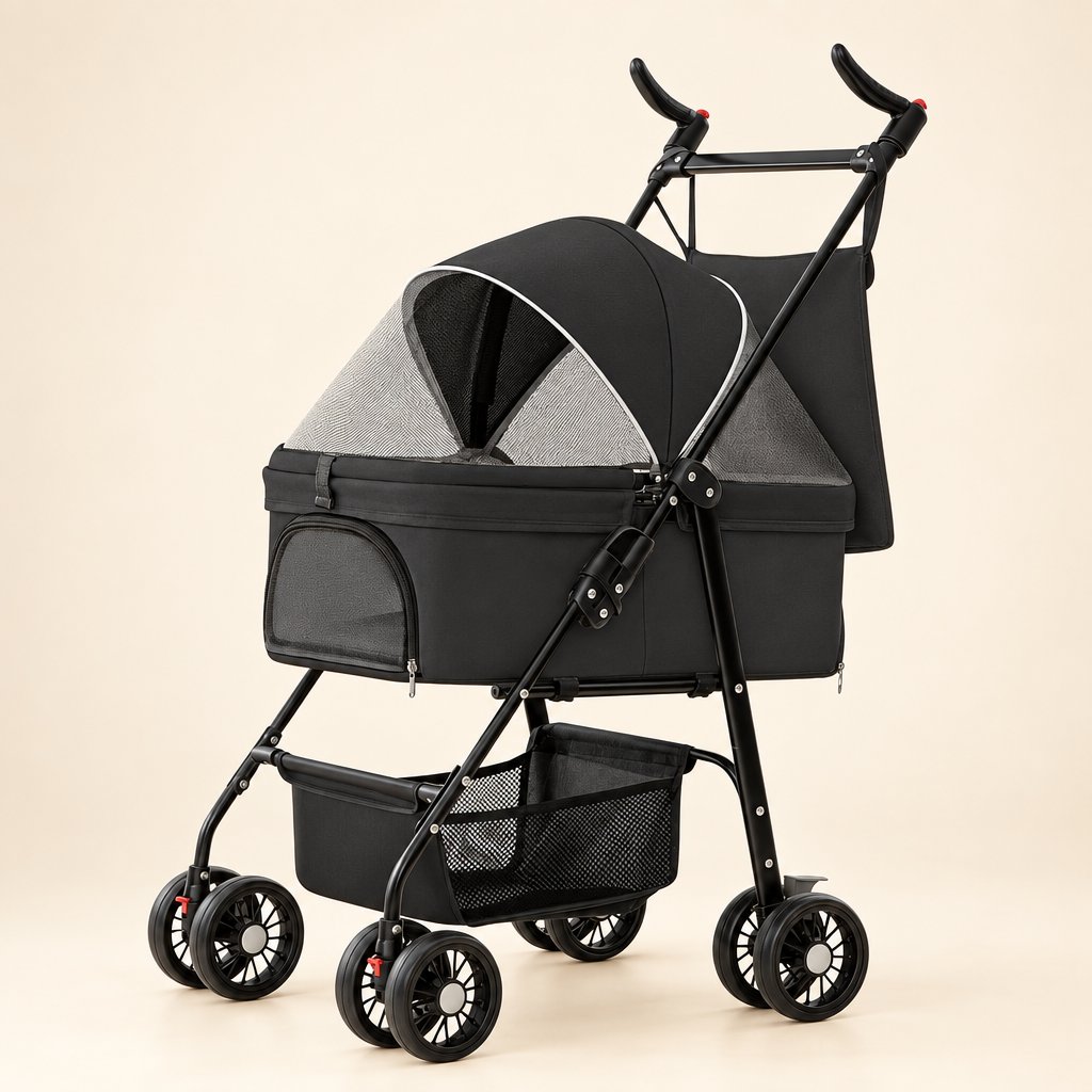 4-wheel foldable pet stroller