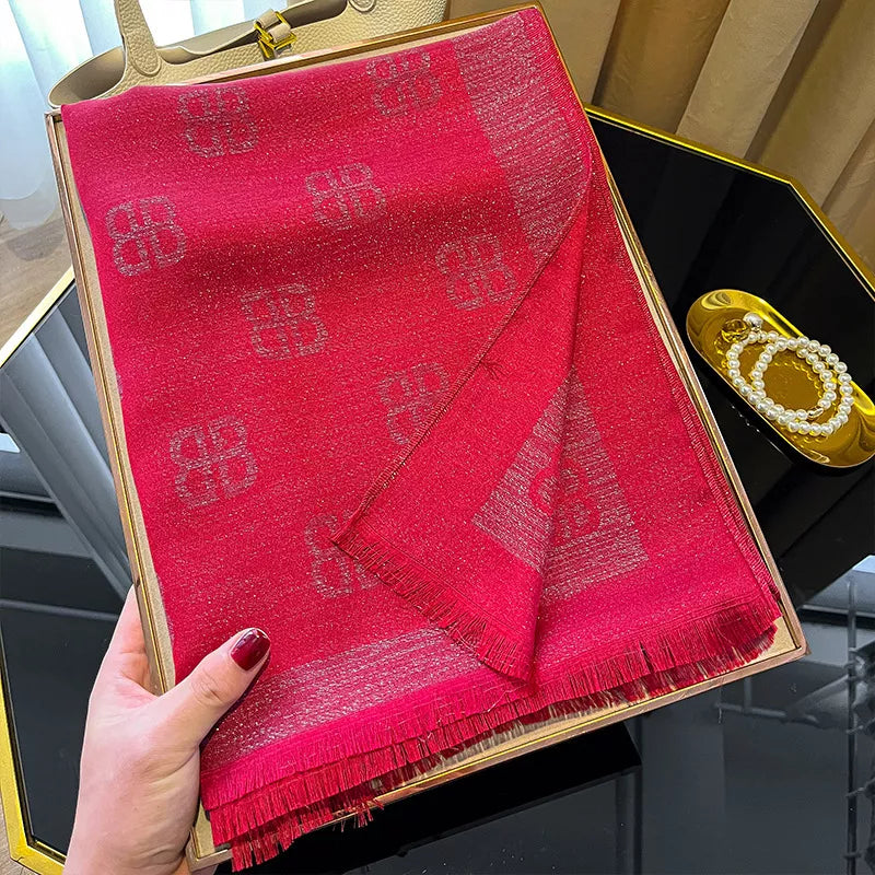 Long Patterned Raw-Hem Scarf