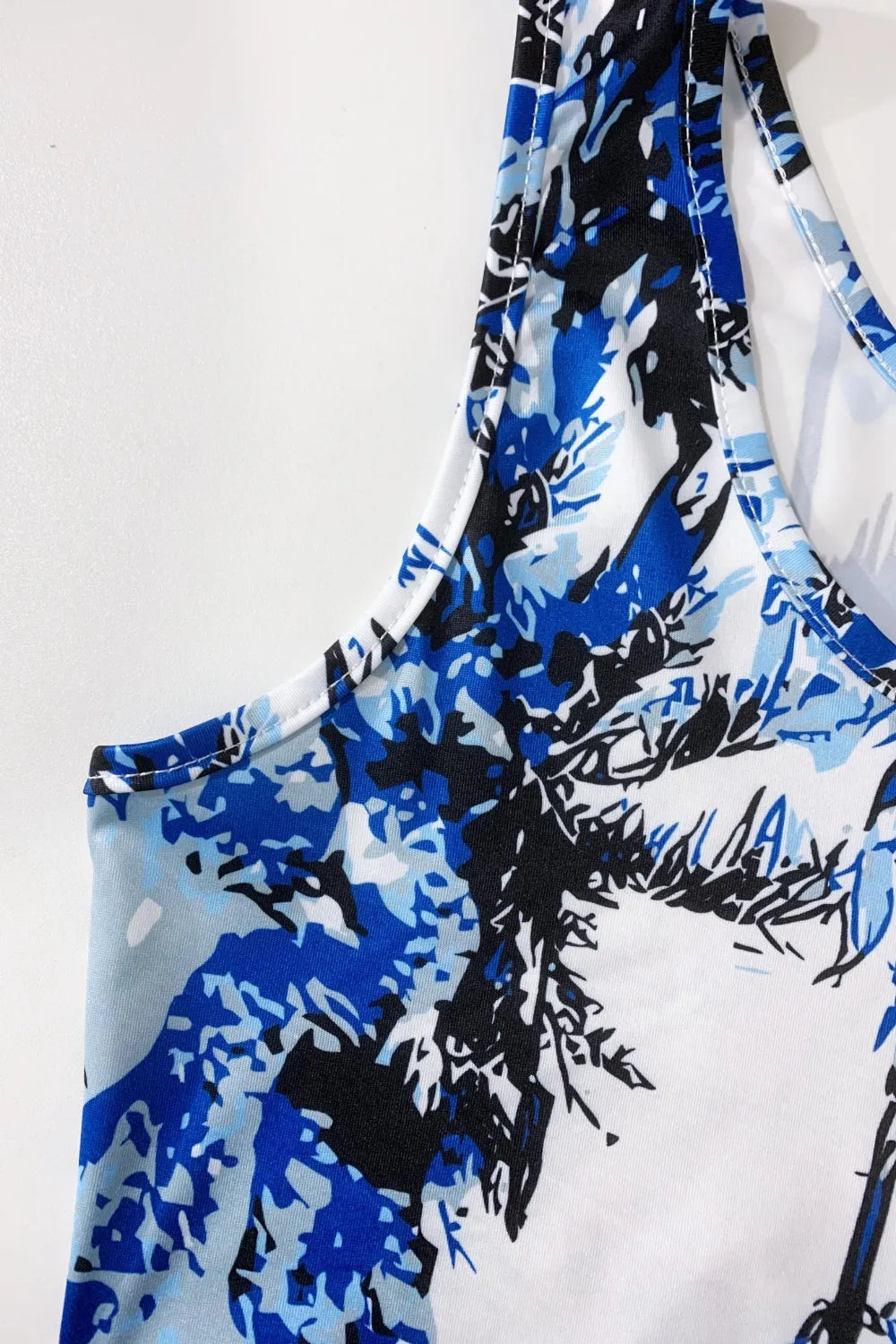 Printed Scoop-Neck Wide-Strap Mini Dress
