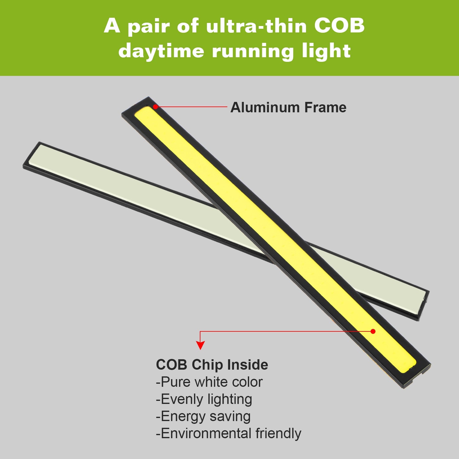 LED Daytime Running Lights for Cars — COB DRL Strip, IP45 Waterproof, 12V, 2Pcs — Eliza & Tuan