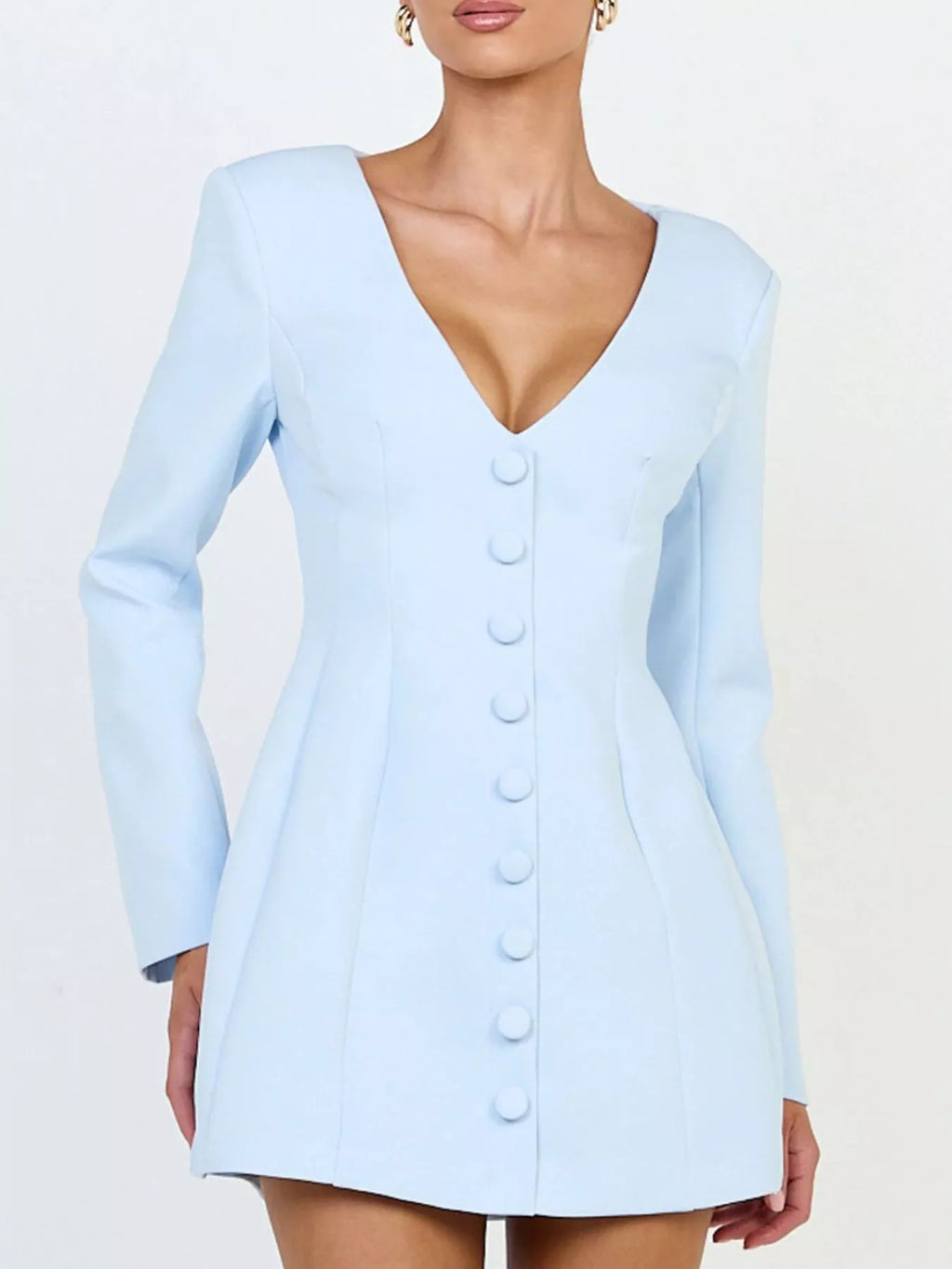 Deep V-Neck Button-Down Blazer Dress