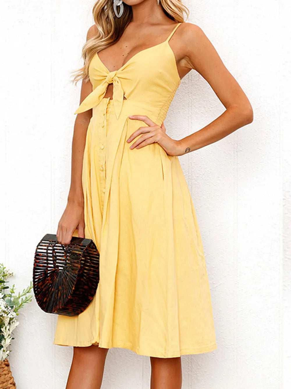 Sweetheart Tie-Front Cutout Cami Dress