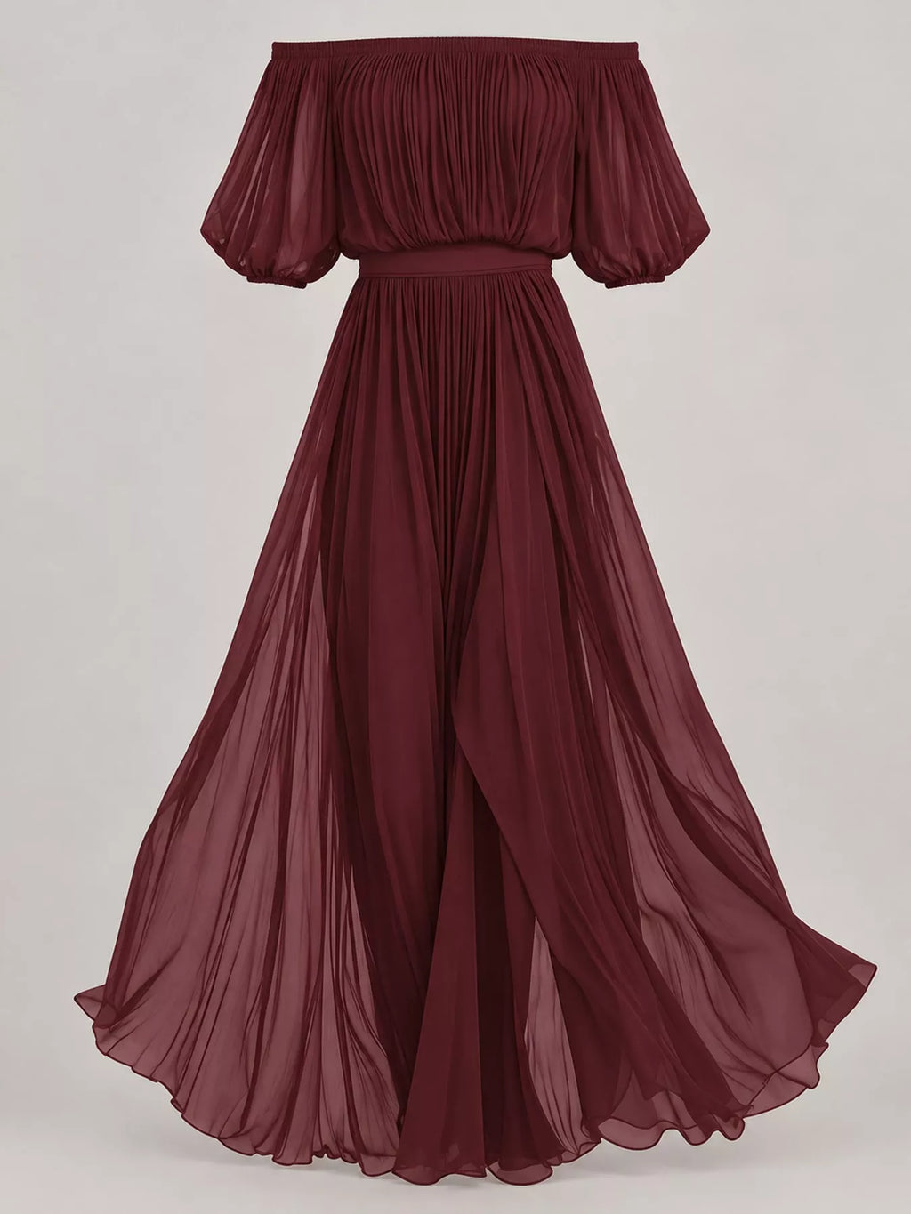 Off-Shoulder Ruched Chiffon Maxi Dress