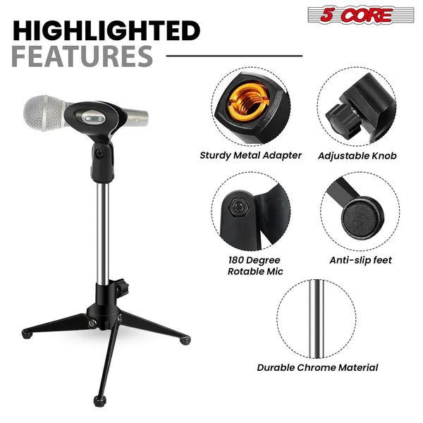 5Core Desktop Mic Stand — Heavy Duty Chrome Tripod Microphone Stand — Prime Trend Market