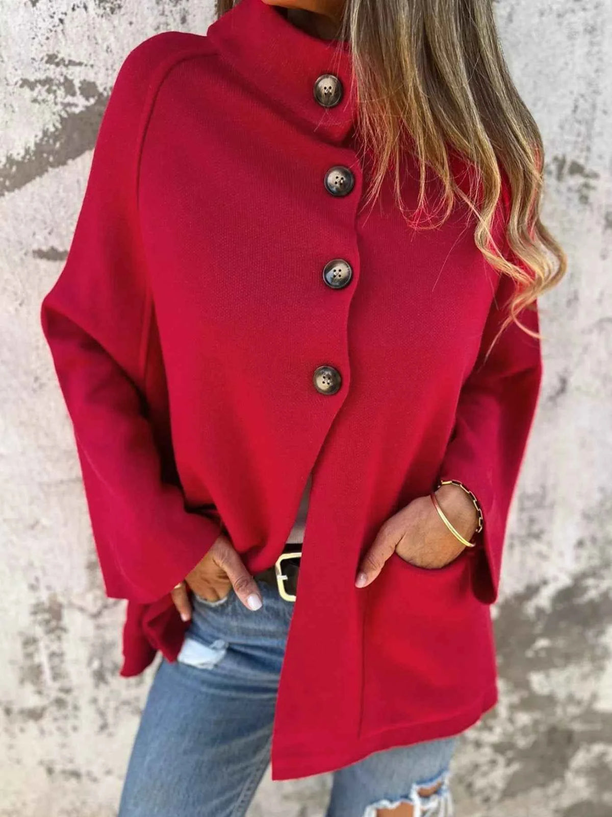 Scarlet Collared Button-Front Cardigan