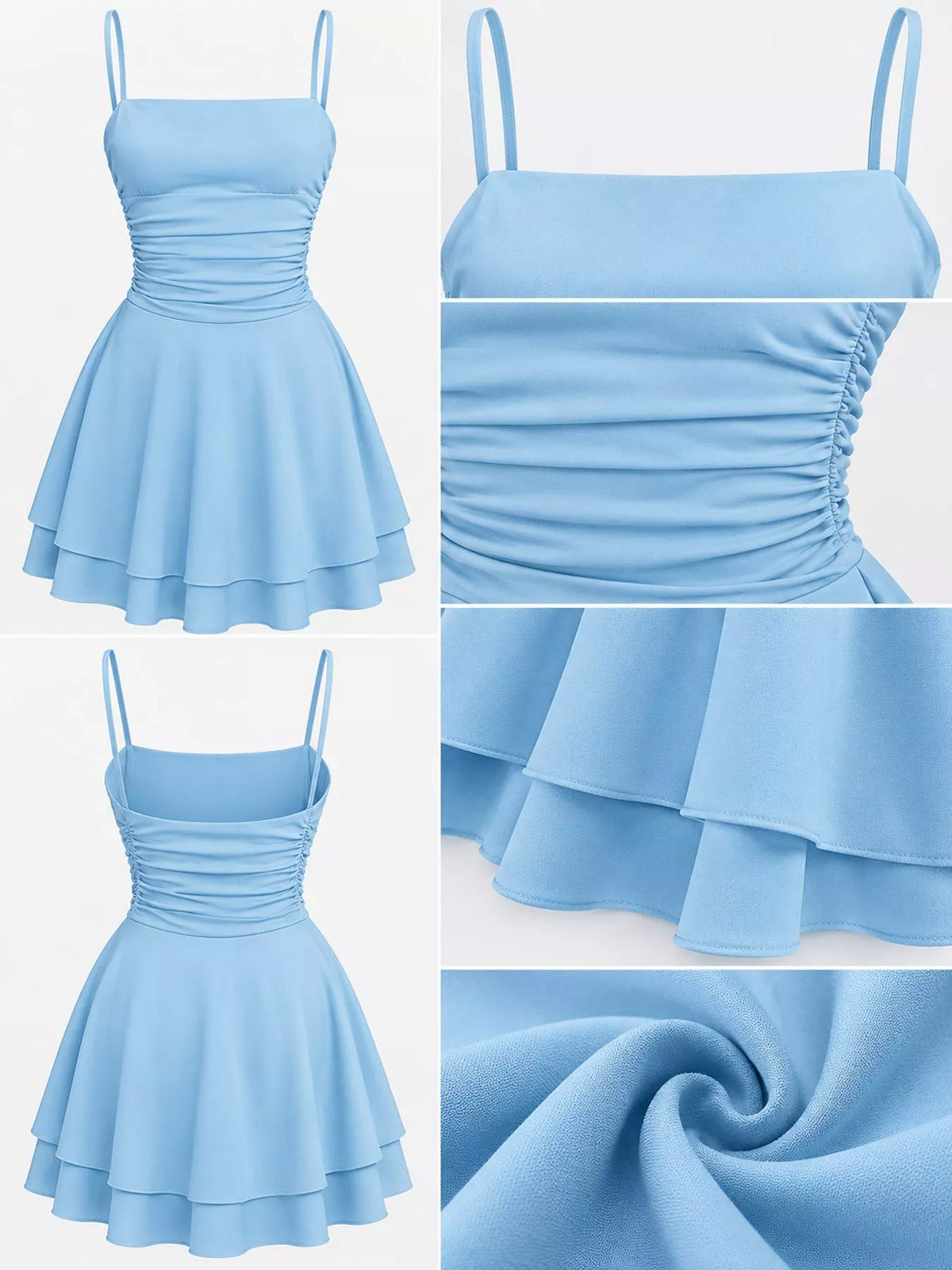 Ruched Spaghetti-Strap Layered Mini Dress