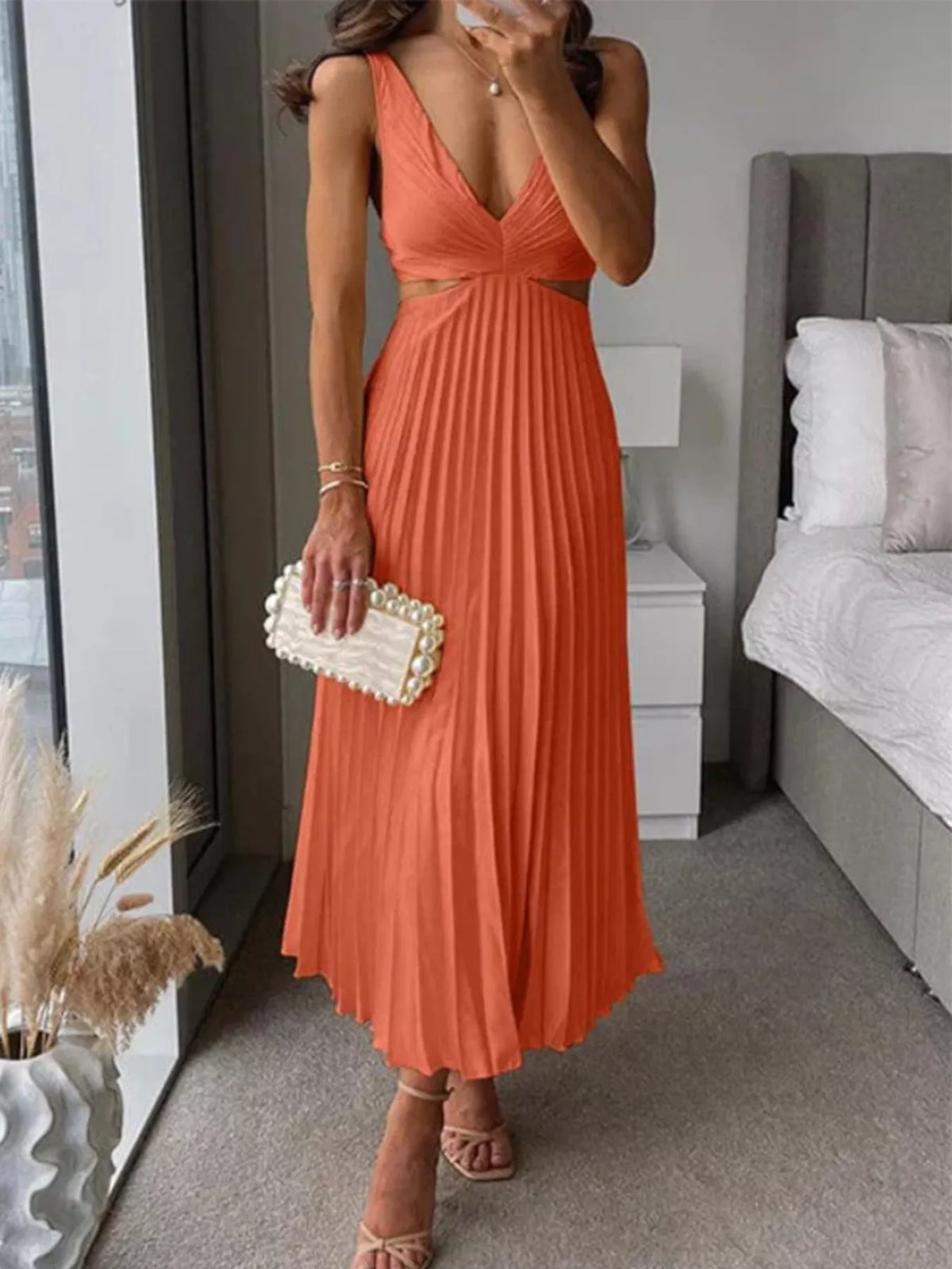 Pleated Cut-Out Midi Dress | S–2XL