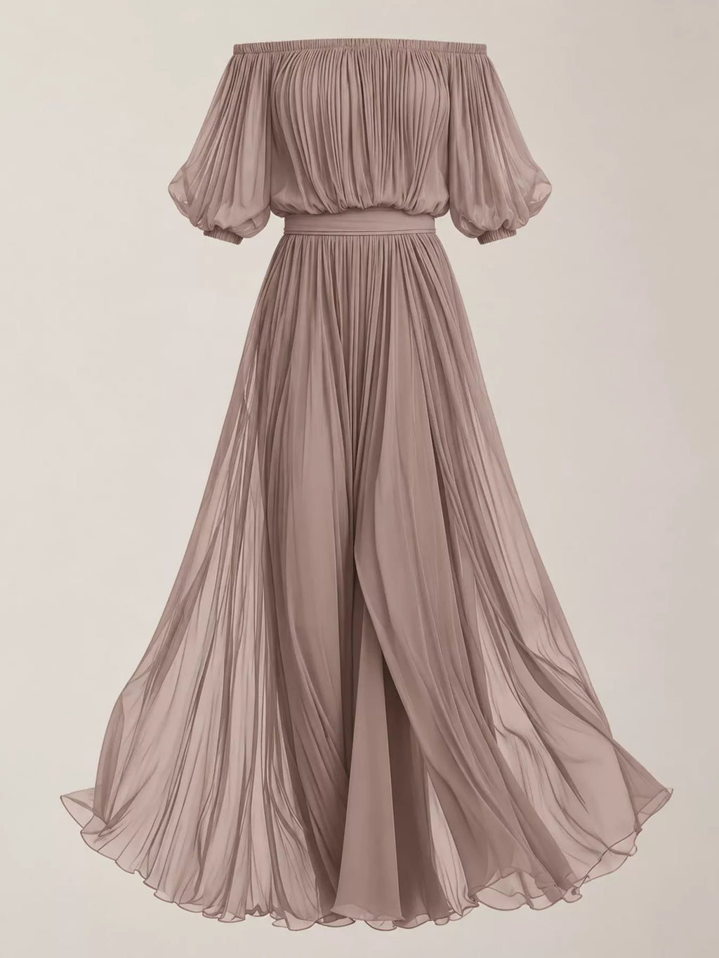 Off-Shoulder Ruched Chiffon Maxi Dress
