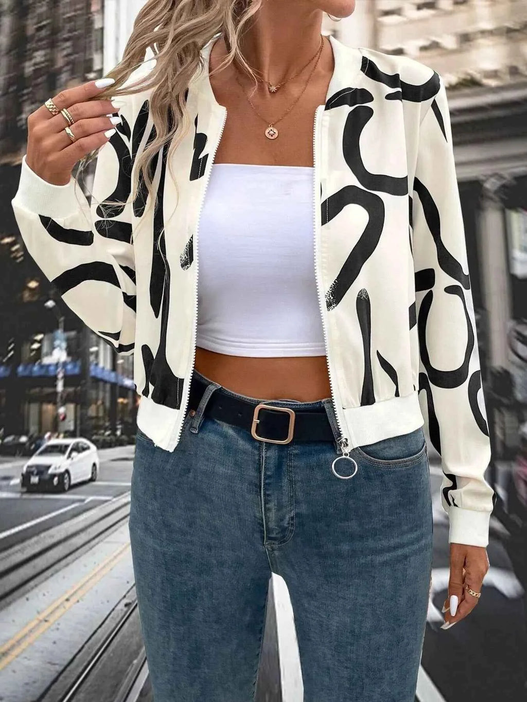 Number-Print Zip-Up Jacket