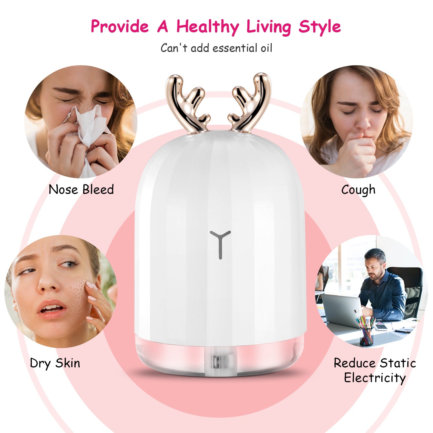 220ml Cool Mist Humidifier with 7-Color Breathing Lights — Ultrasonic Air Diffuser | Auto Shut-Off | Pink Rabbit & White Deer — Prime Trend Market