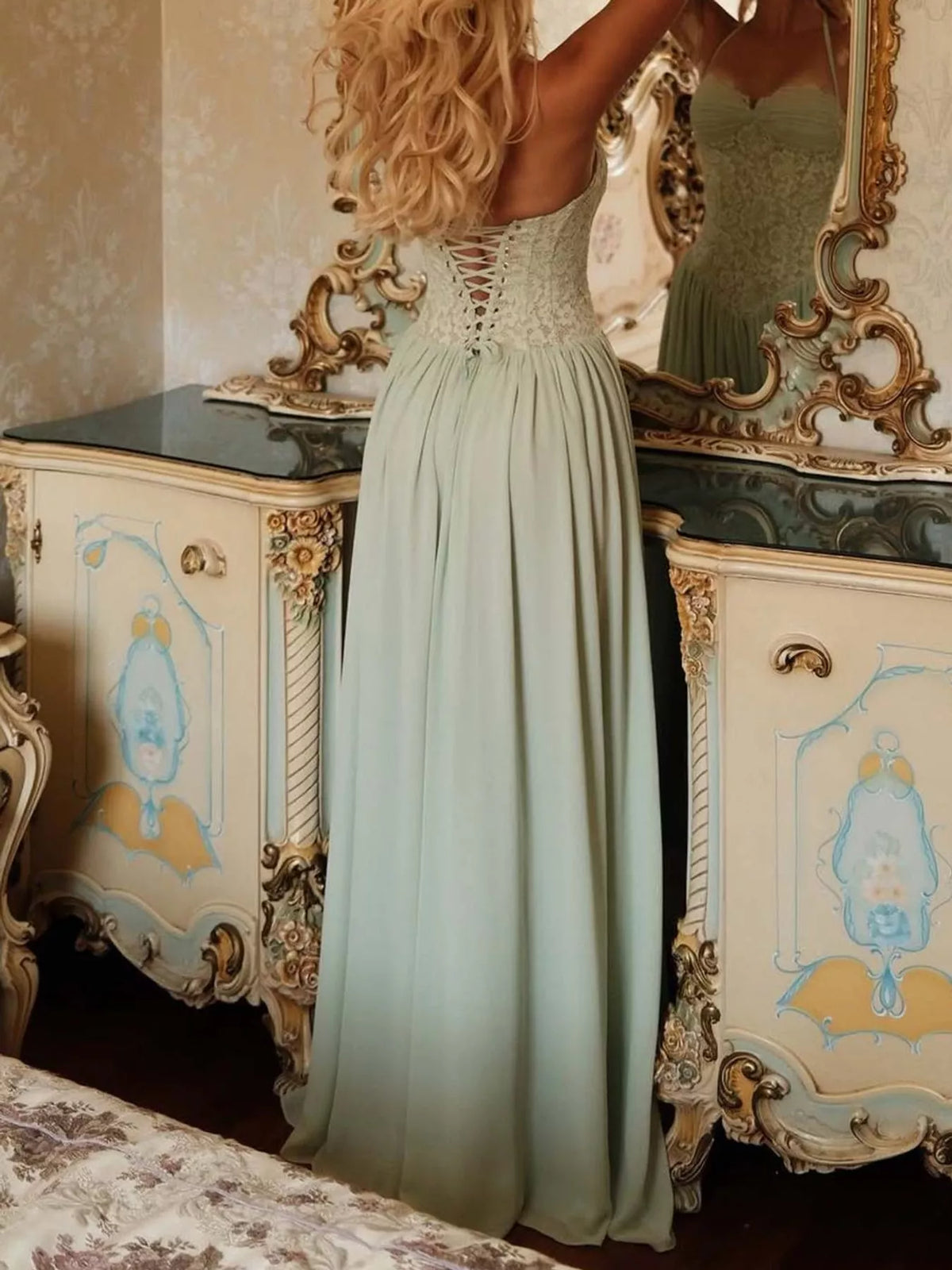 Lace Corset-Style Halter Maxi Dress