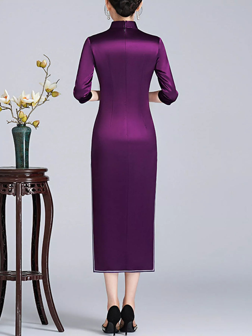 Elea Floral-Embroidered Slim-Fit Cheongsam Dress | M–4XL
