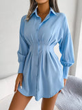 Button-Down Cinched-Waist Mini Shirt Dress