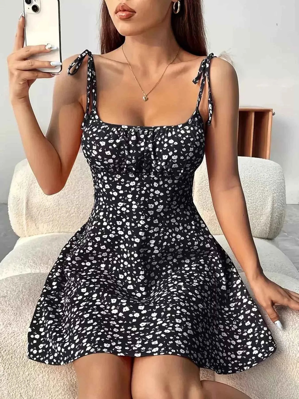 Floral Tie-Strap Mini Dress