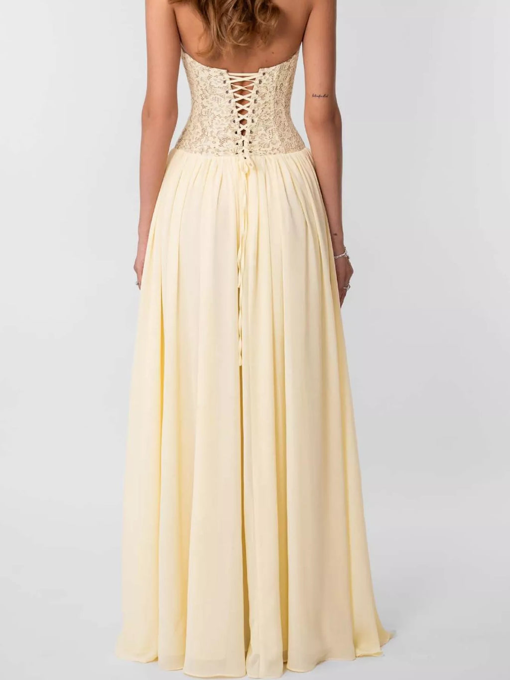 Lace Corset-Style Halter Maxi Dress