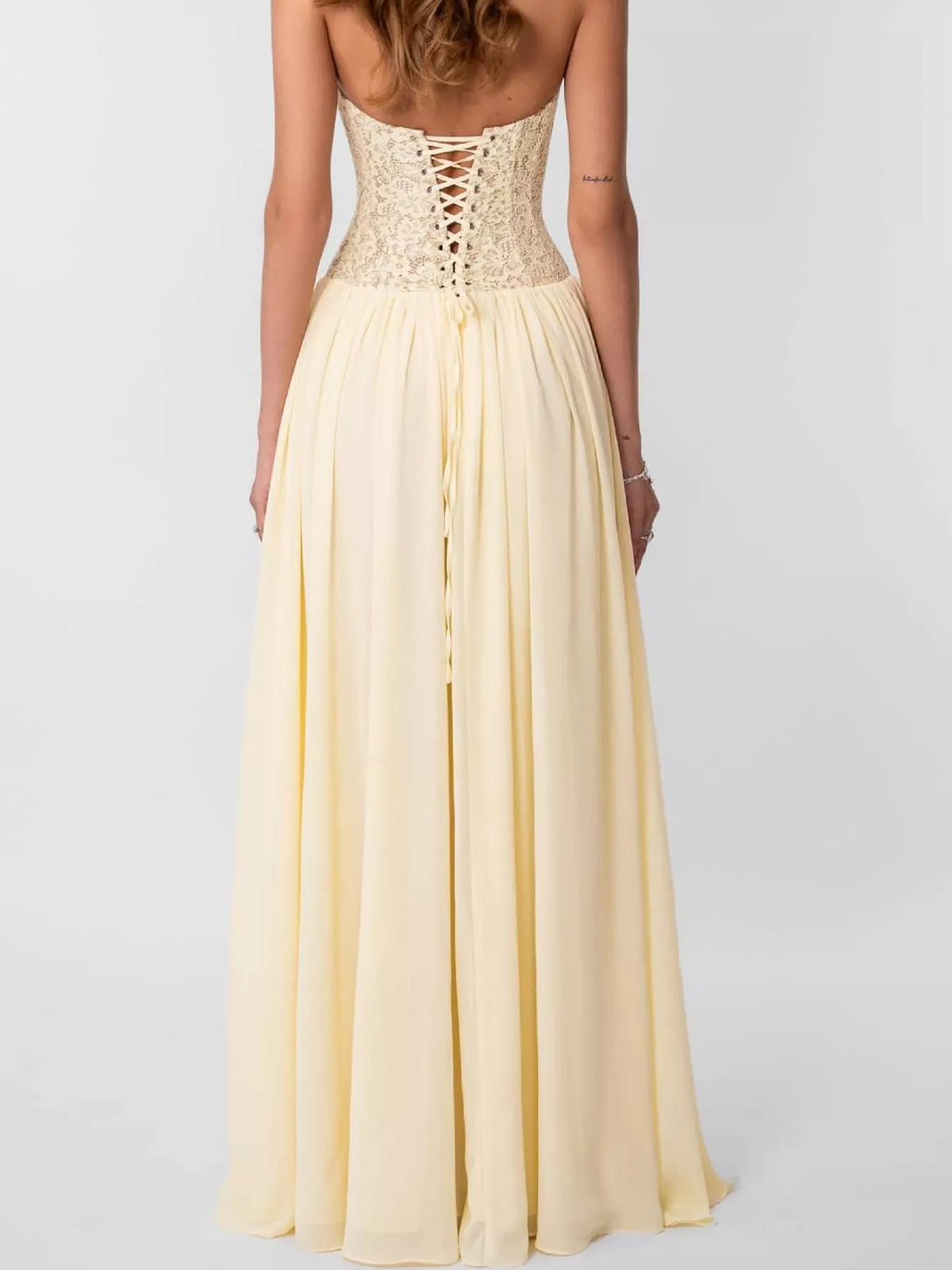 Lace Corset-Style Halter Maxi Dress