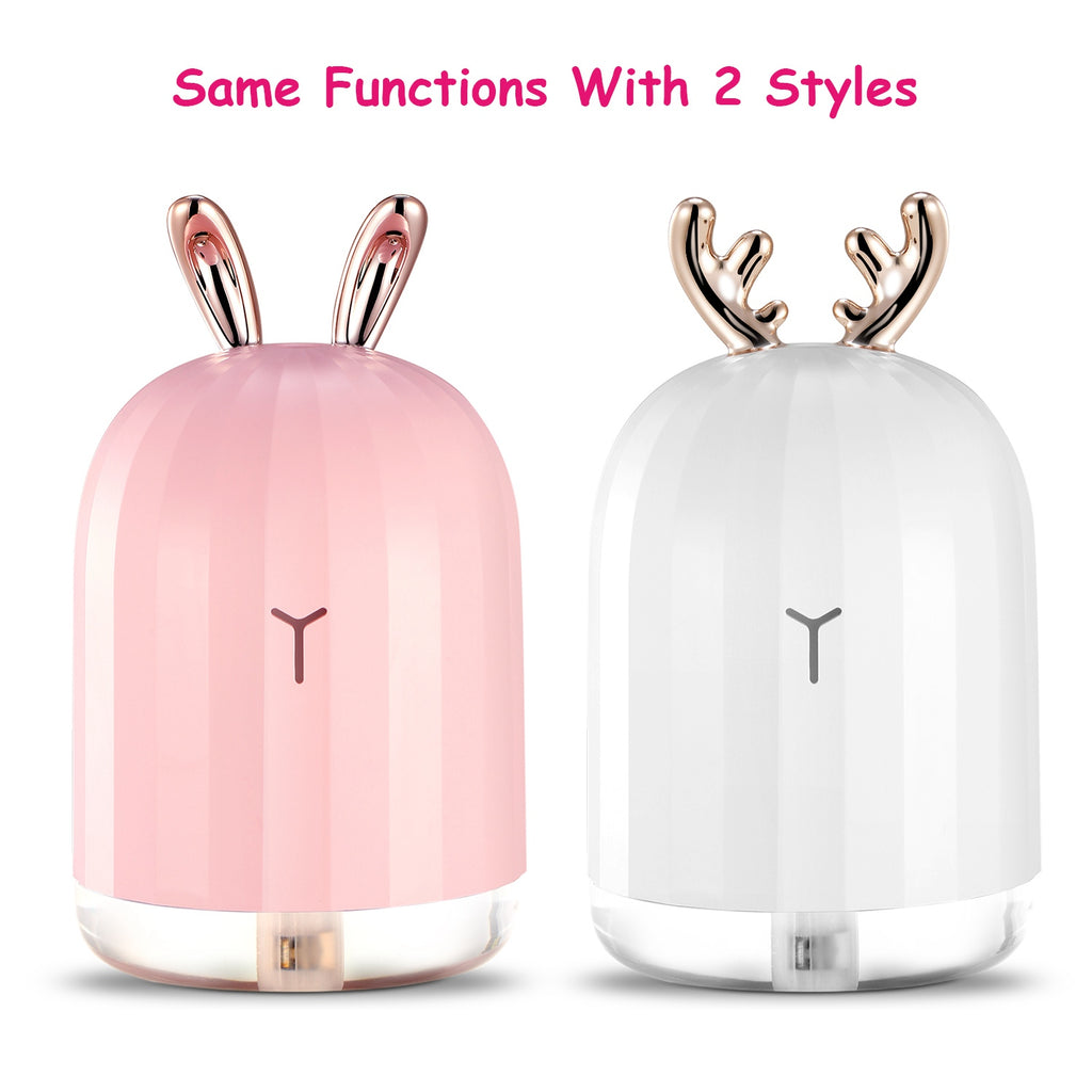 220ml Cool Mist Humidifier with 7-Color Breathing Lights — Ultrasonic Air Diffuser | Auto Shut-Off | Pink Rabbit & White Deer — Prime Trend Market