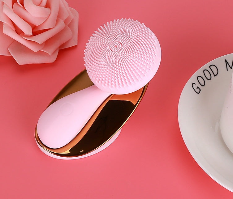 Sonic Silicone Face Cleansing Brush | 4-Mode Vibration Deep Pore Cleanser with Gold Charging Dock — Prime Trend Market