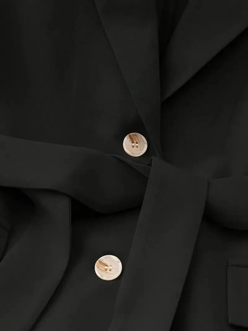 Black Tie-Waist Lapel-Collar Sleeveless Blazer