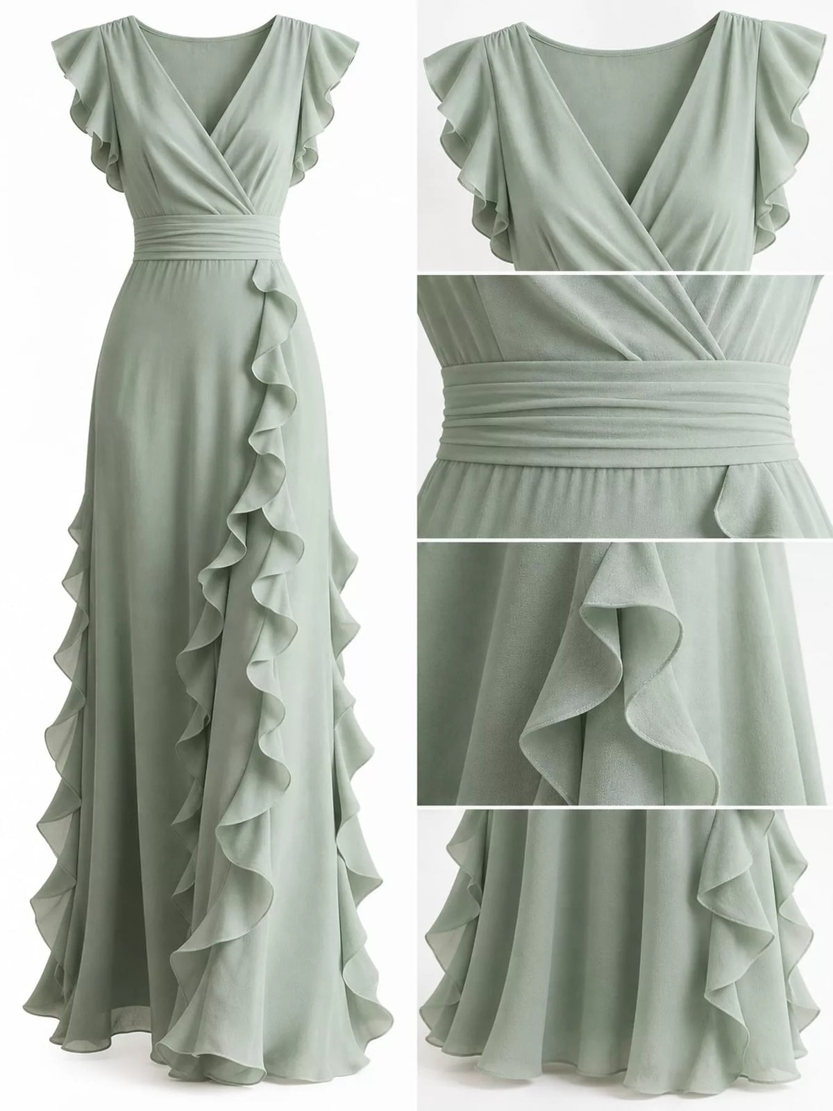 Ruffled Surplice Sleeveless Maxi Dress