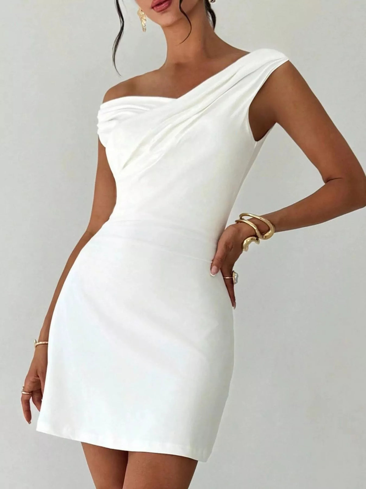 Off-Shoulder Draped Mini Dress