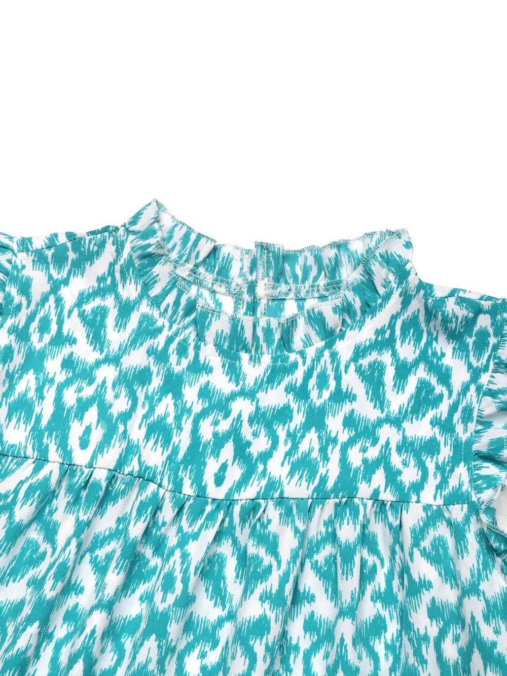 Perfee Printed Frill-Trim Sleeveless Tiered Mini Dress