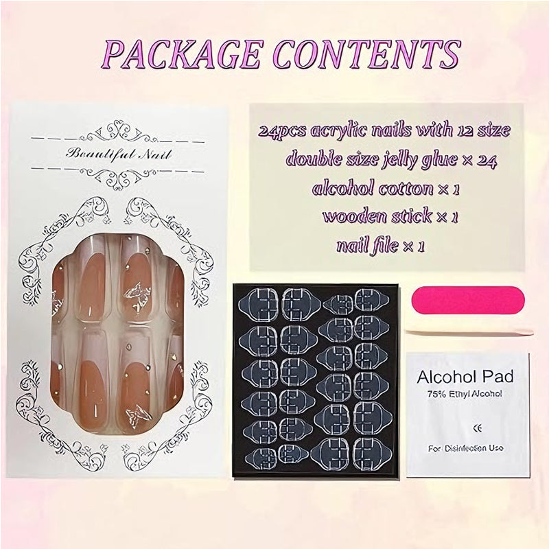 Diamond Butterfly Press-On Nails – 24 PCS Long Square Head Shape | Rhinestone Crystal Glam — Prime Trend Market
