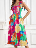 Floral Smocked Tie-Shoulder Midi Dress
