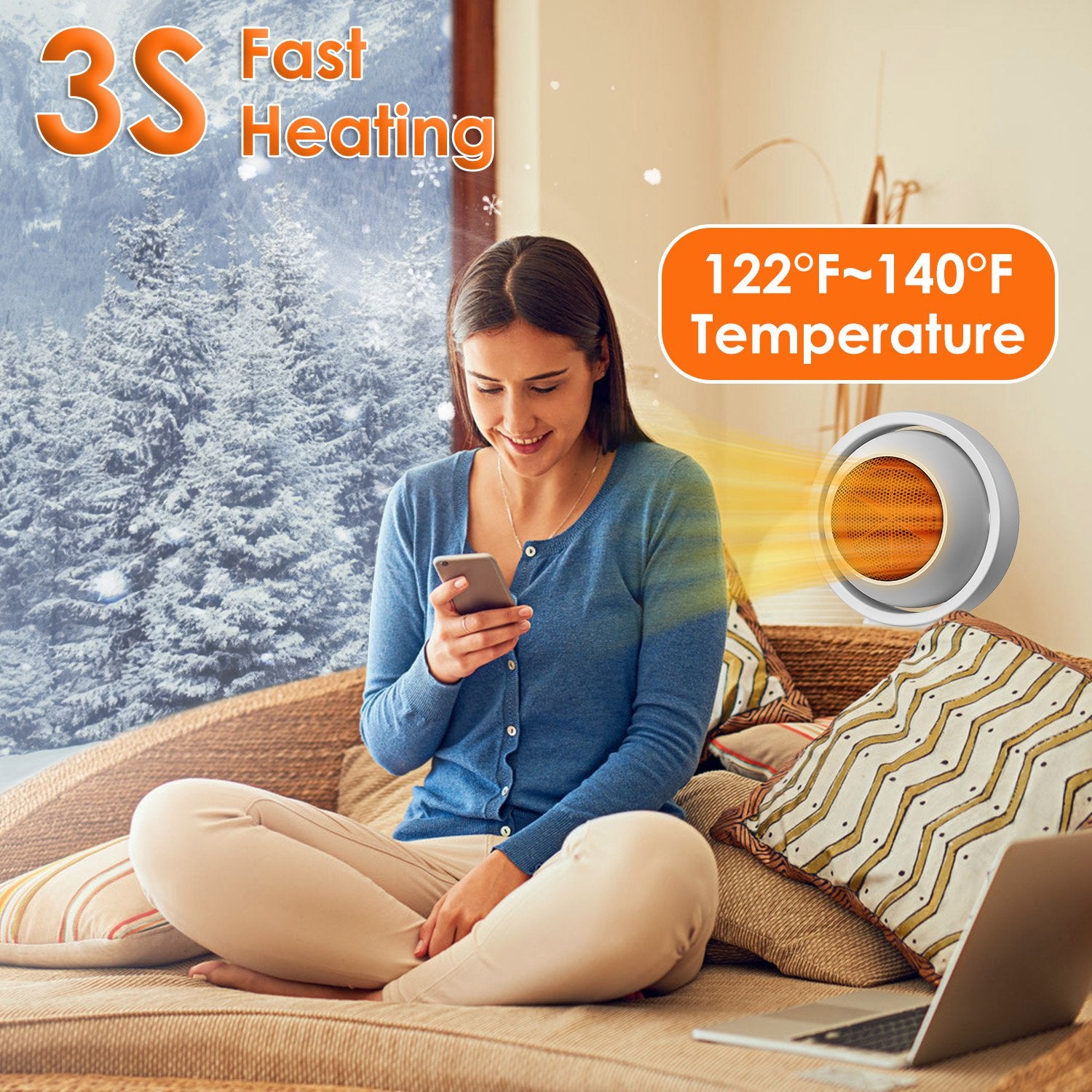 380W Portable Desktop Space Heater — 3S Fast Heat, 30° Tilt, Quiet & Safety Protection — Prime Trend Market
