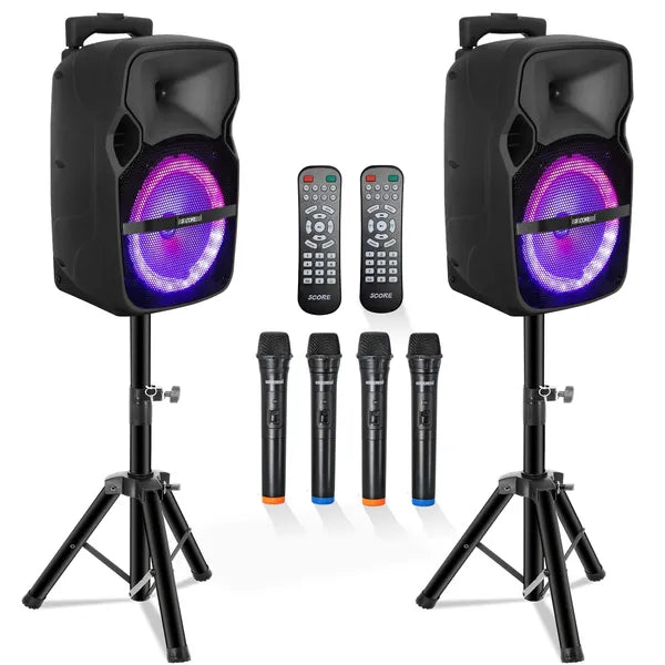 250W Monster Party Speaker | Bluetooth, Disco Lights, 2 Wireless Karaoke Mics, Rechargeable Portable PA DJ System — Prime Trend Market