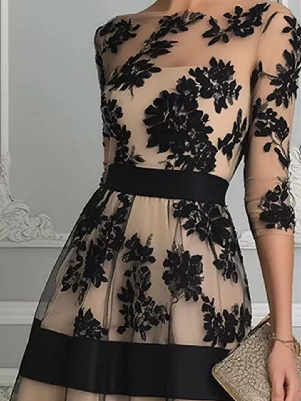 Floral Tulle A-Line Midi Dress