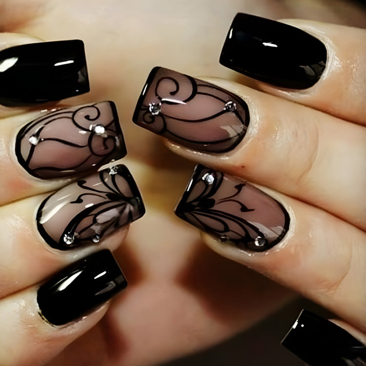 Dark Vine Black Press-On Nails — Gothic Wearable Fake Nails | Jelly Glue Included — Prime Trend Market