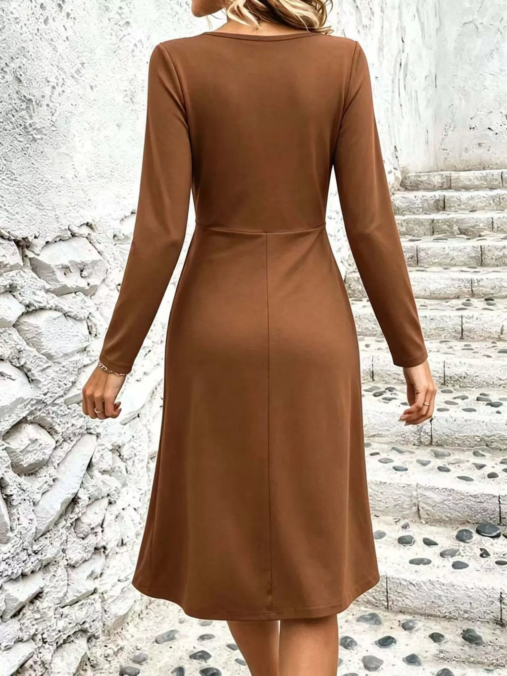 V-Neck Crisscross Ruched Dress, Long-Sleeve & Sleeveless, S–3XL