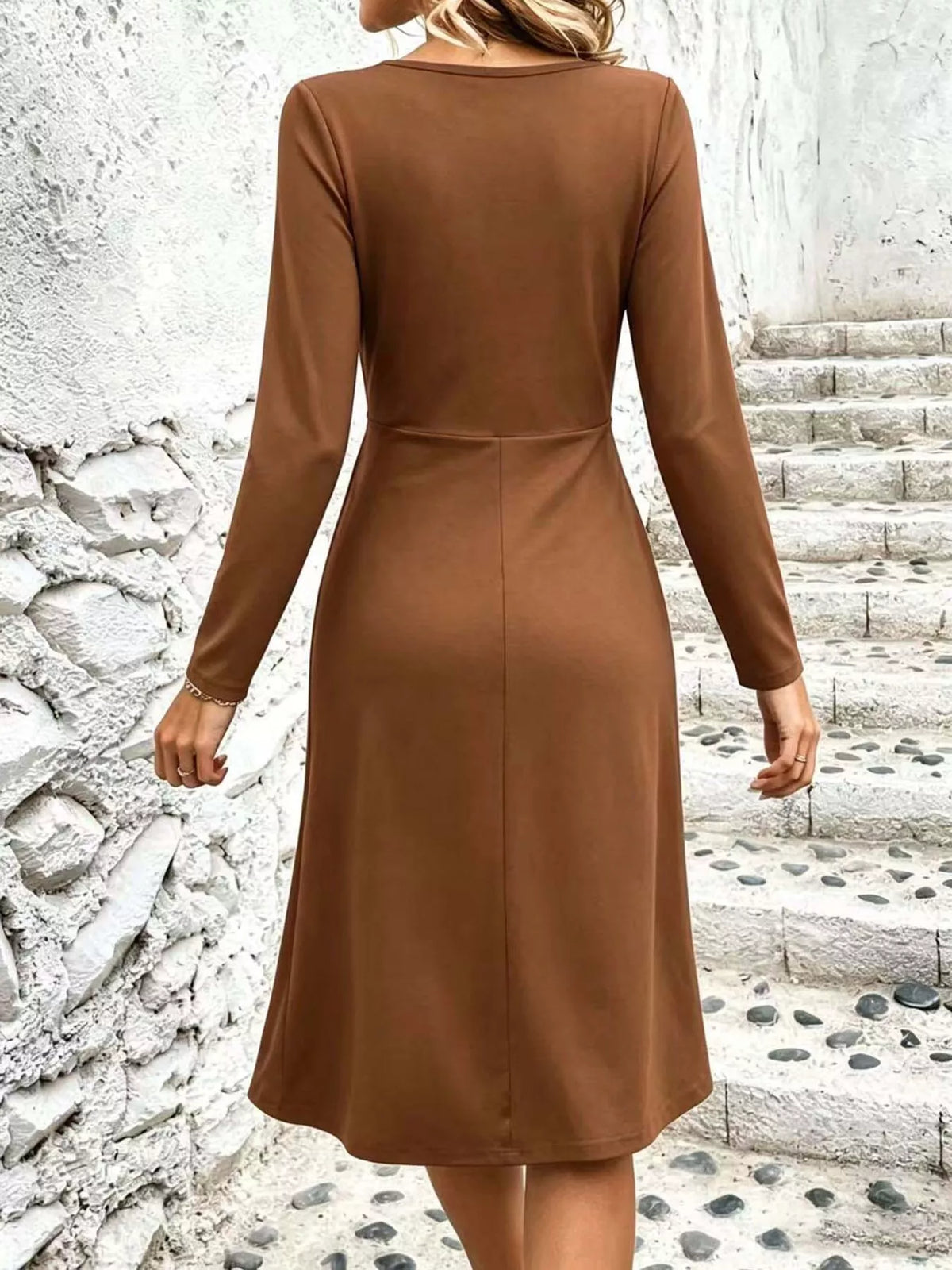 V-Neck Crisscross Ruched Dress, Long-Sleeve & Sleeveless, S–3XL