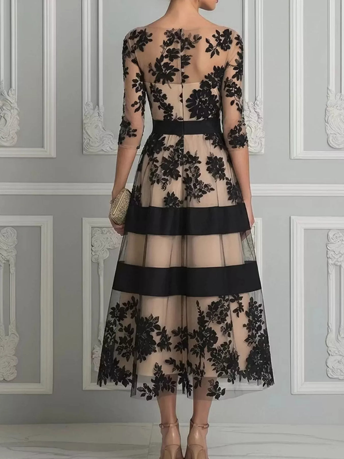 Floral Tulle A-Line Midi Dress