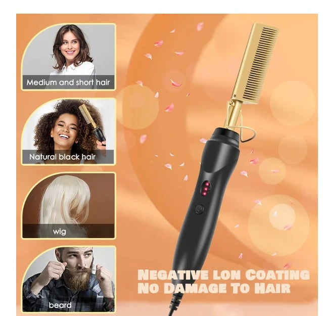 Pro Electric Hair & Beard Straightening Comb | Heat Styling Hot Comb Press | Men & Women | Black Gold — Prime Trend Market
