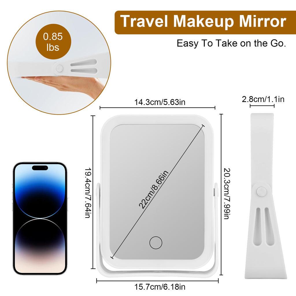 10X Magnifying LED Makeup Mirror – Double Sided, 3 Light Colors, Touch Screen, USB Rechargeable | White — Eliza & Tuan