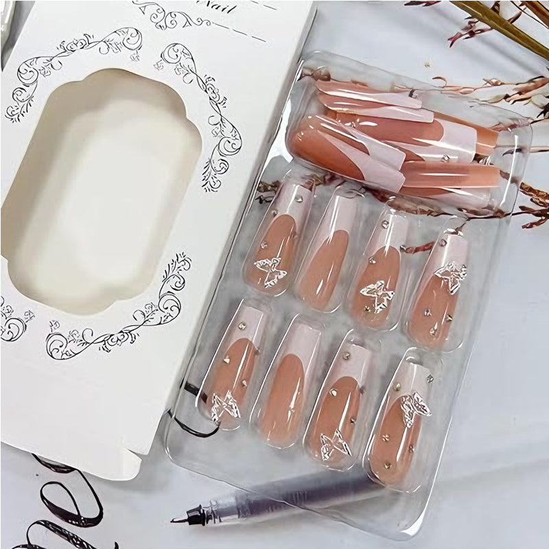 Diamond Butterfly Press-On Nails – 24 PCS Long Square Head Shape | Rhinestone Crystal Glam — Prime Trend Market