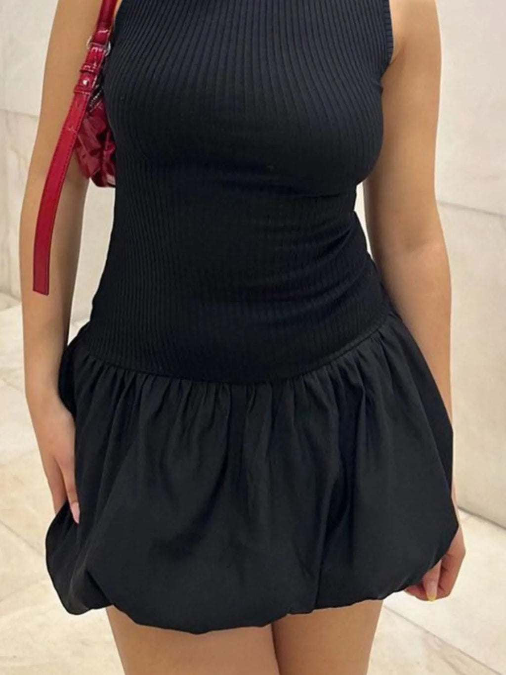 Backless Sleeveless Bubble-Hem Mini Dress