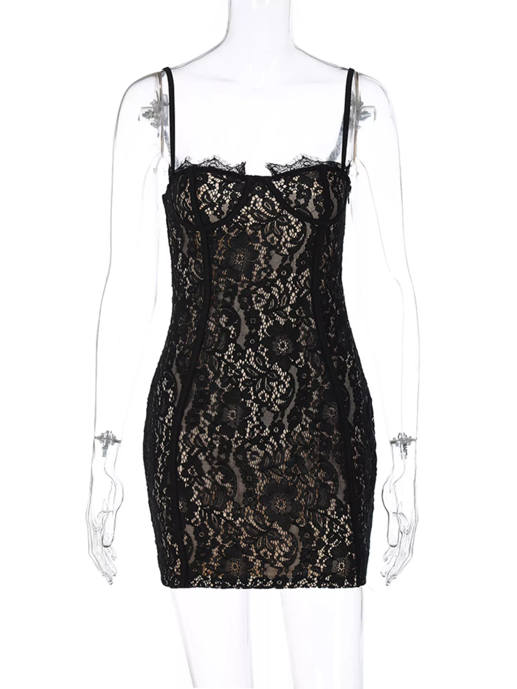 Floral Lace Spaghetti-Strap Mini Dress