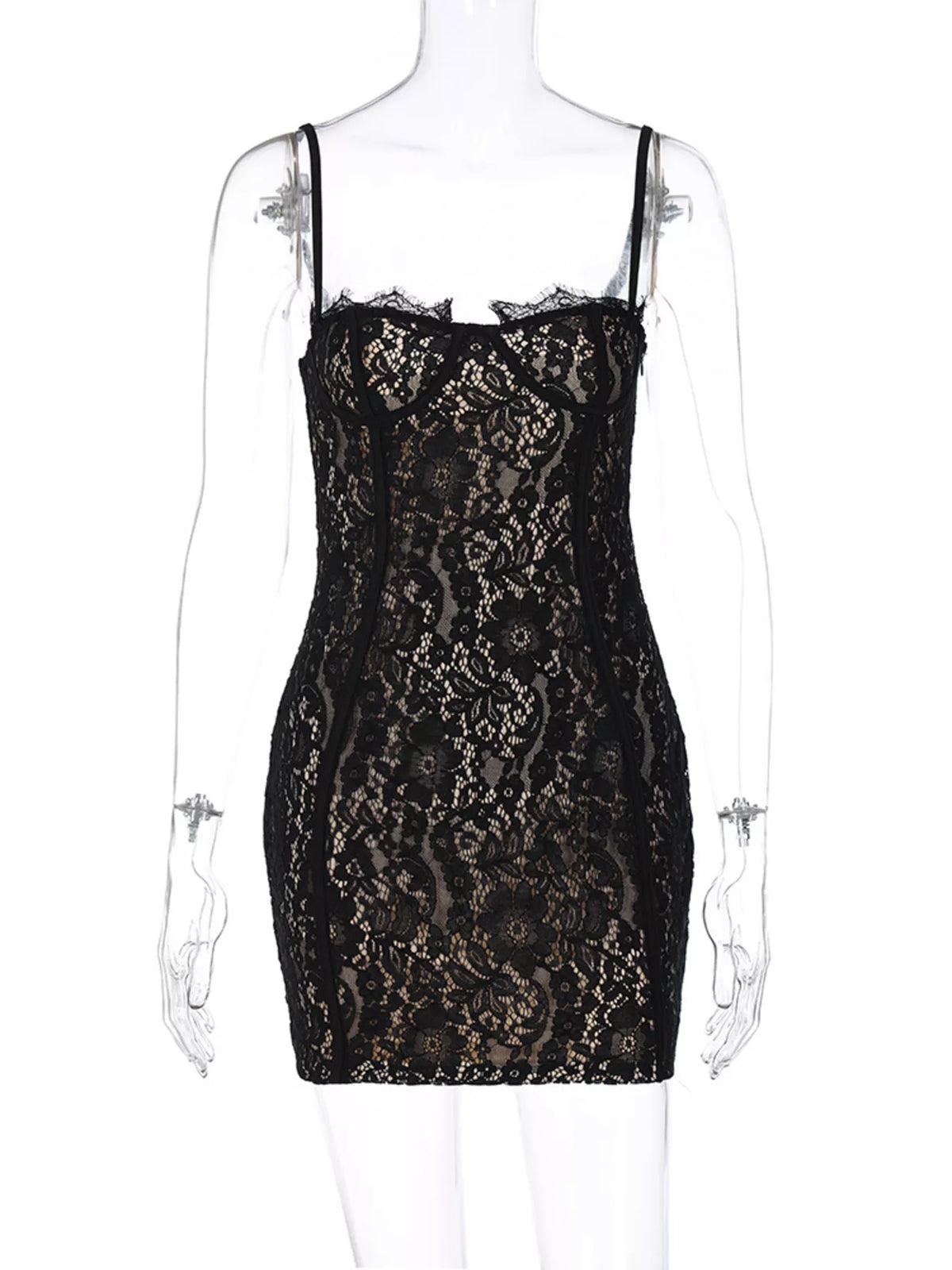 Floral Lace Spaghetti-Strap Mini Dress