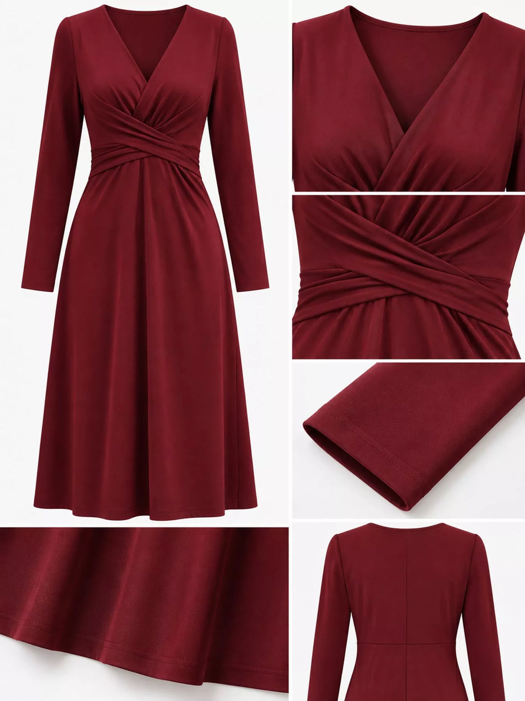 V-Neck Crisscross Ruched Dress, Long-Sleeve & Sleeveless, S–3XL