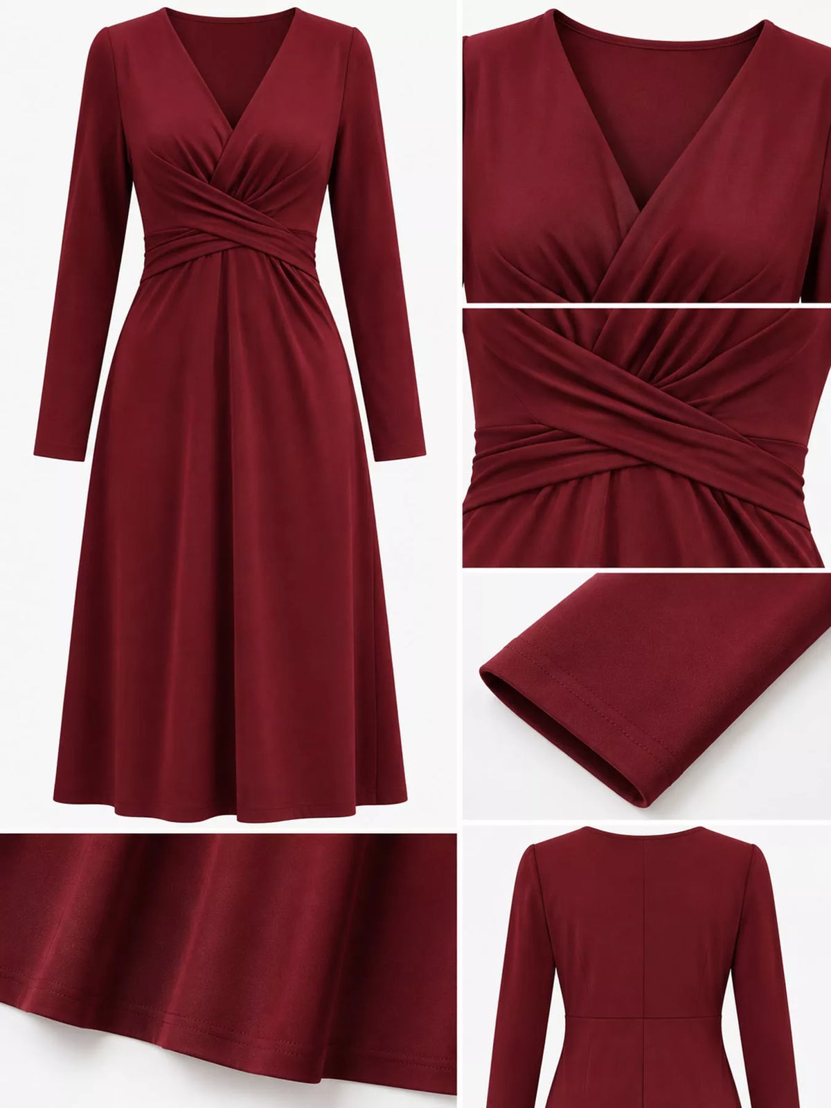 V-Neck Crisscross Ruched Dress, Long-Sleeve & Sleeveless, S–3XL