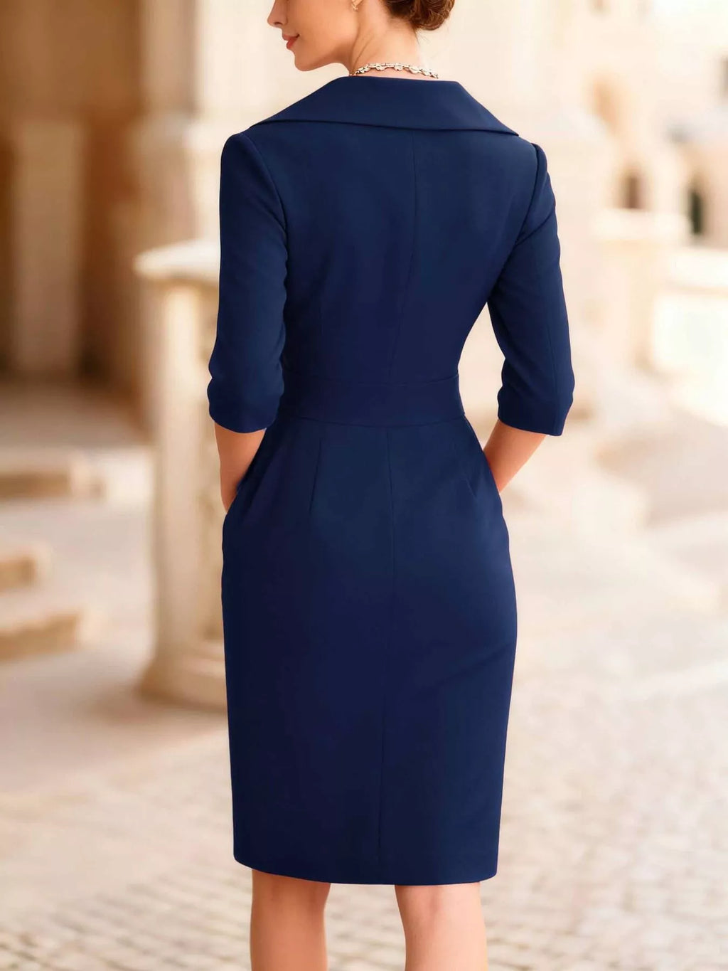 Surplice Long-Sleeve Dress with Pockets