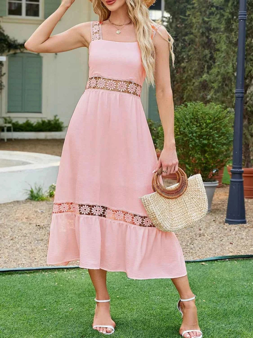 Lace-Detail Cami Midi Dress