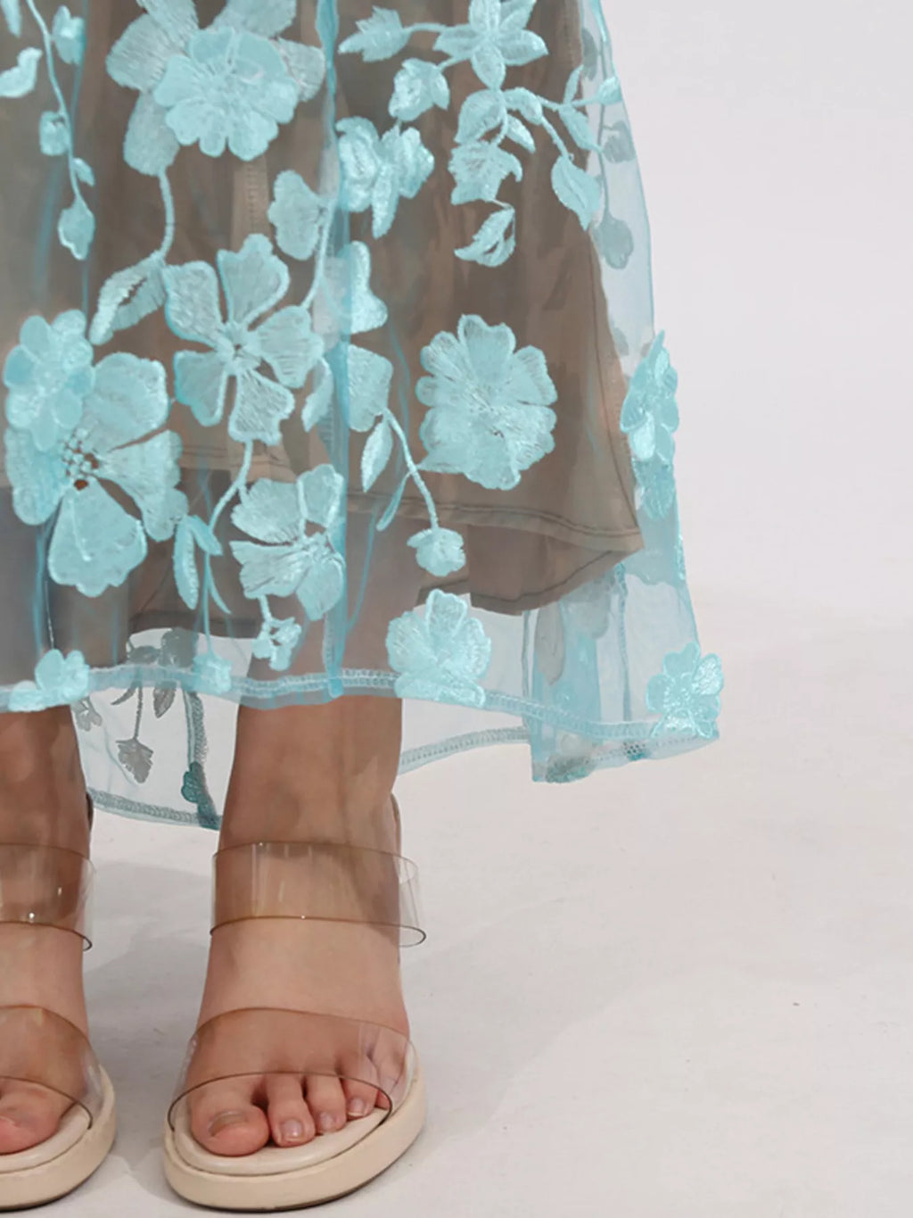 Floral-Embroidered Tube Maxi Dress