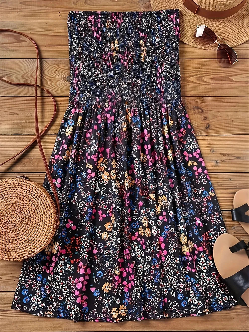 Floral Smocked Strapless Mini Dress | S–3XL