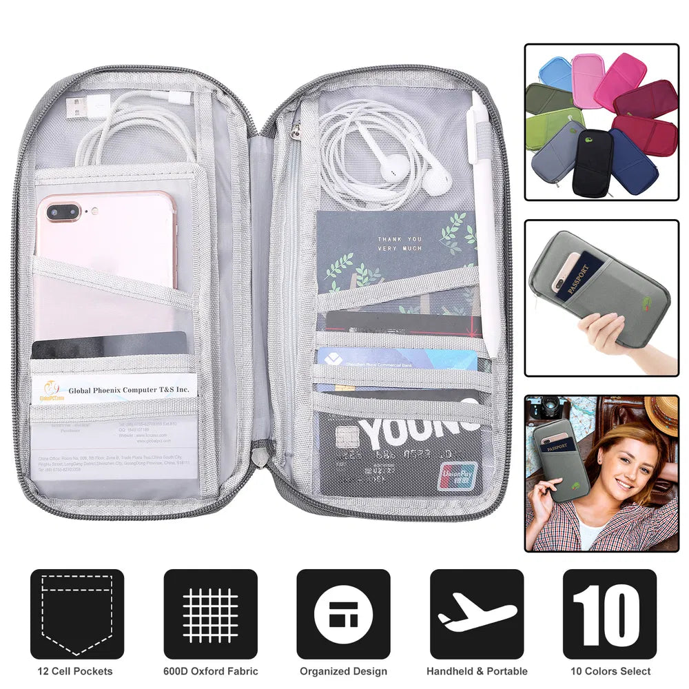 Travel Passport Wallet | 12-Cell Organizer | Water-Repellent | Card, ID & Phone Holder — Eliza & Tuan