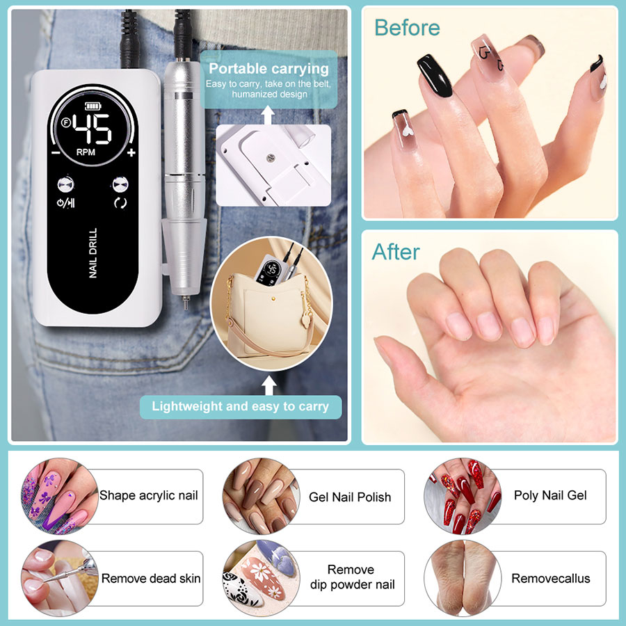 Professional Electric Nail Drill Machine | 45,000 RPM | Cordless Rechargeable | LCD Display | E-File Kit — Prime Trend Market