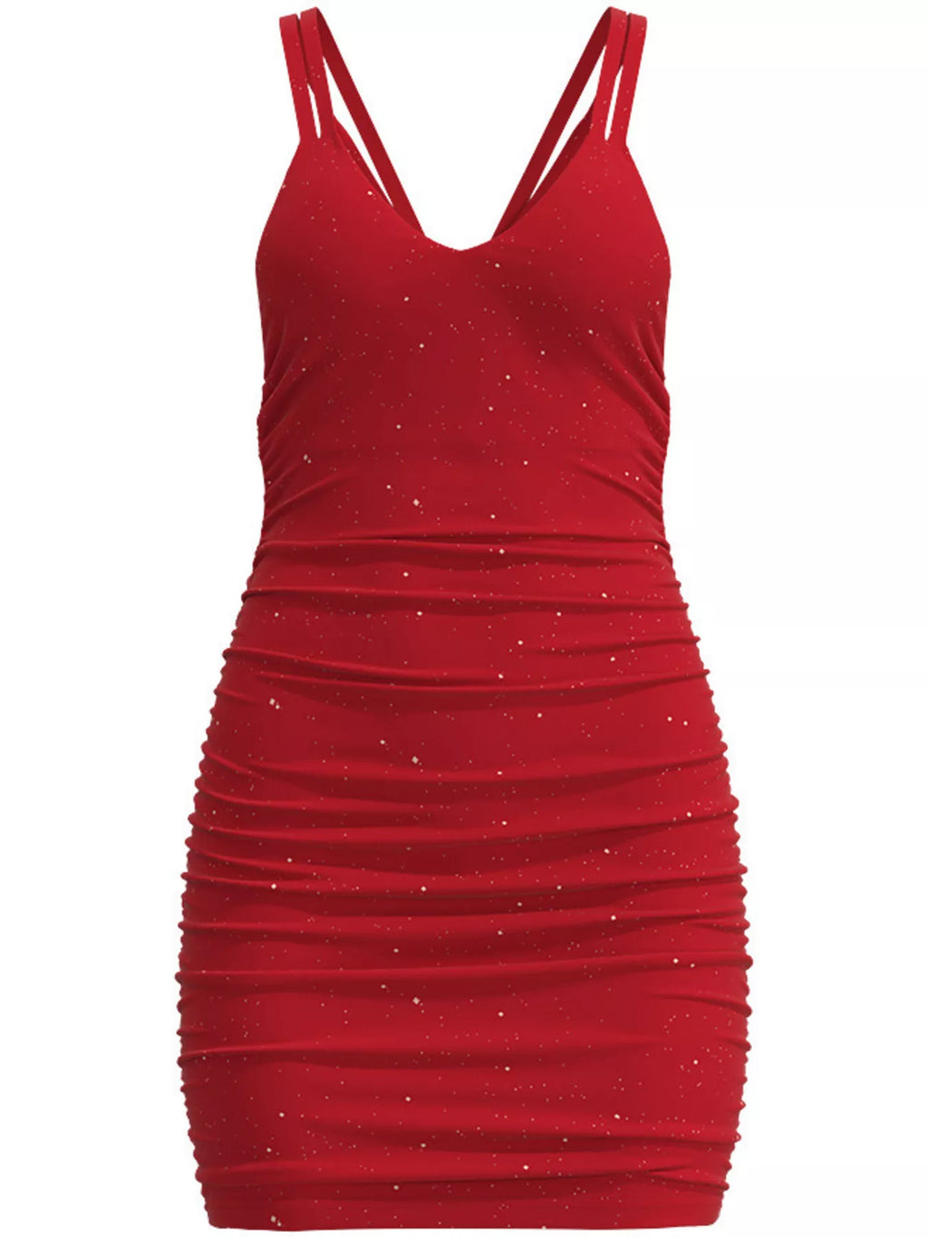 Glitter V-Neck Ruched Bodycon Mini Dress